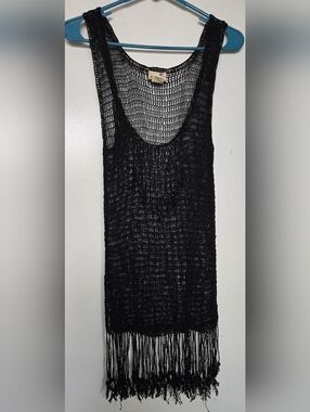 Beaded Fringe Crochet Mesh Dress Top